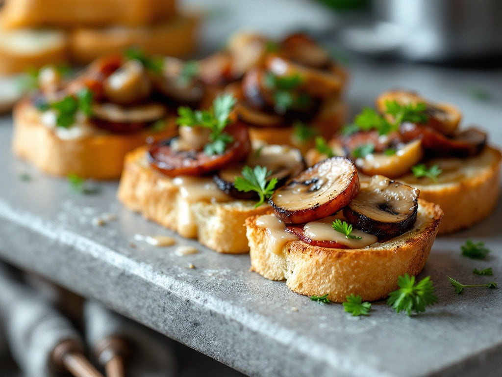 Baguettes topped with Aurelia's Spanish Chorizo in a Triple Sherry Reduction