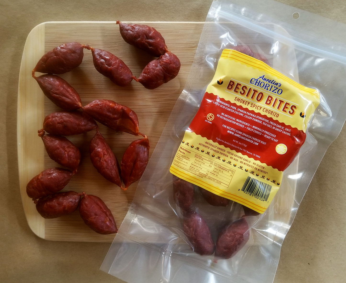 Smokey, spicy Besito Bites of our dry cured Spanish Chorizo. Great for Tapas.