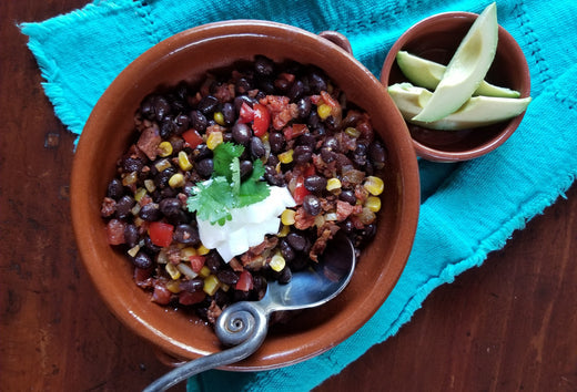 Ceramic Bowl with Spicy Spanish Chorizo & Black Bean Chili.