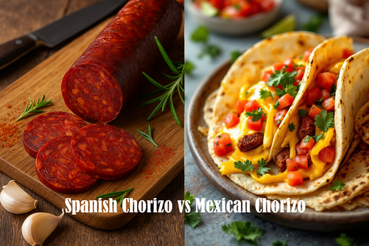 Spanish Chorizo with slices compared to Mexican Chorizo with a breakfast taco.